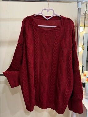 Bohemela Red Cable Knit Sweater Oversized Size L